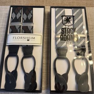 Status Suspenders
2 pair - Black/silver and brown/black argyle 
Brand new in box